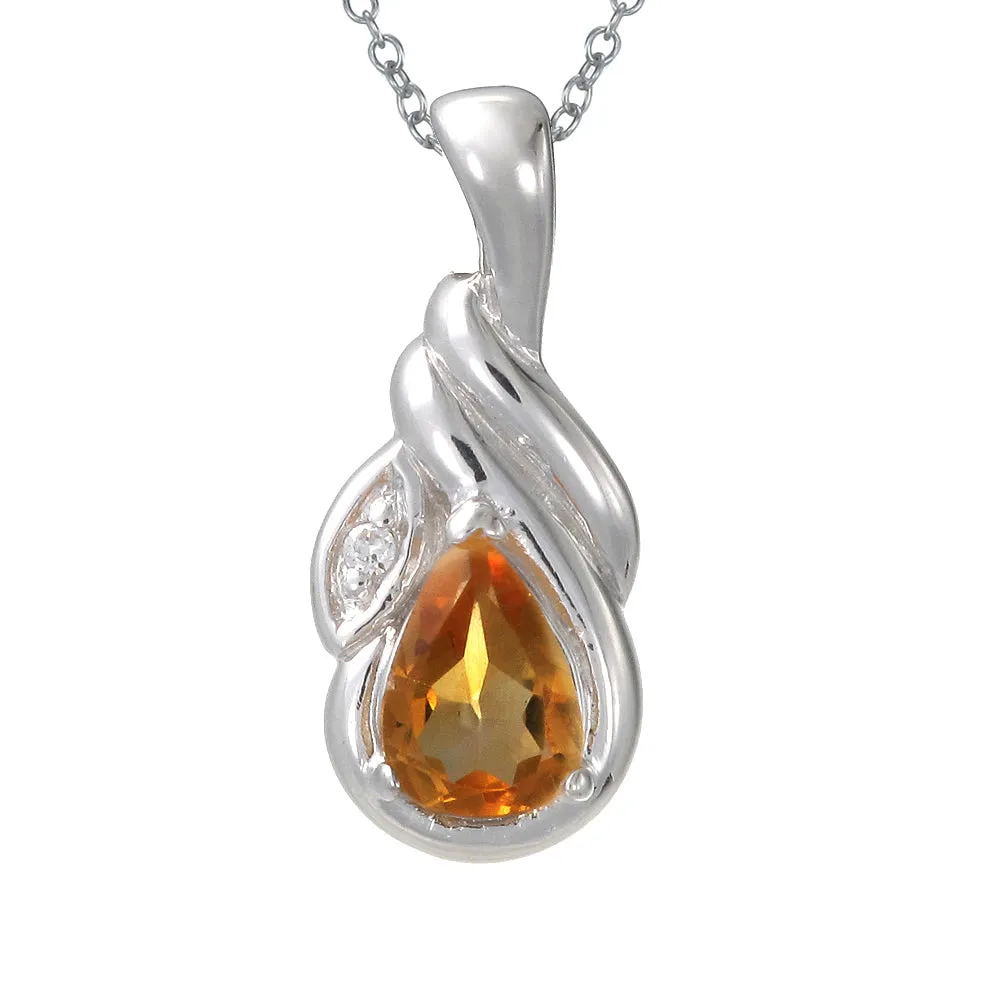 0.45 cttw Citrine Pendant Necklace .925 Sterling Silver With Rhodium 7x5 MM Pear