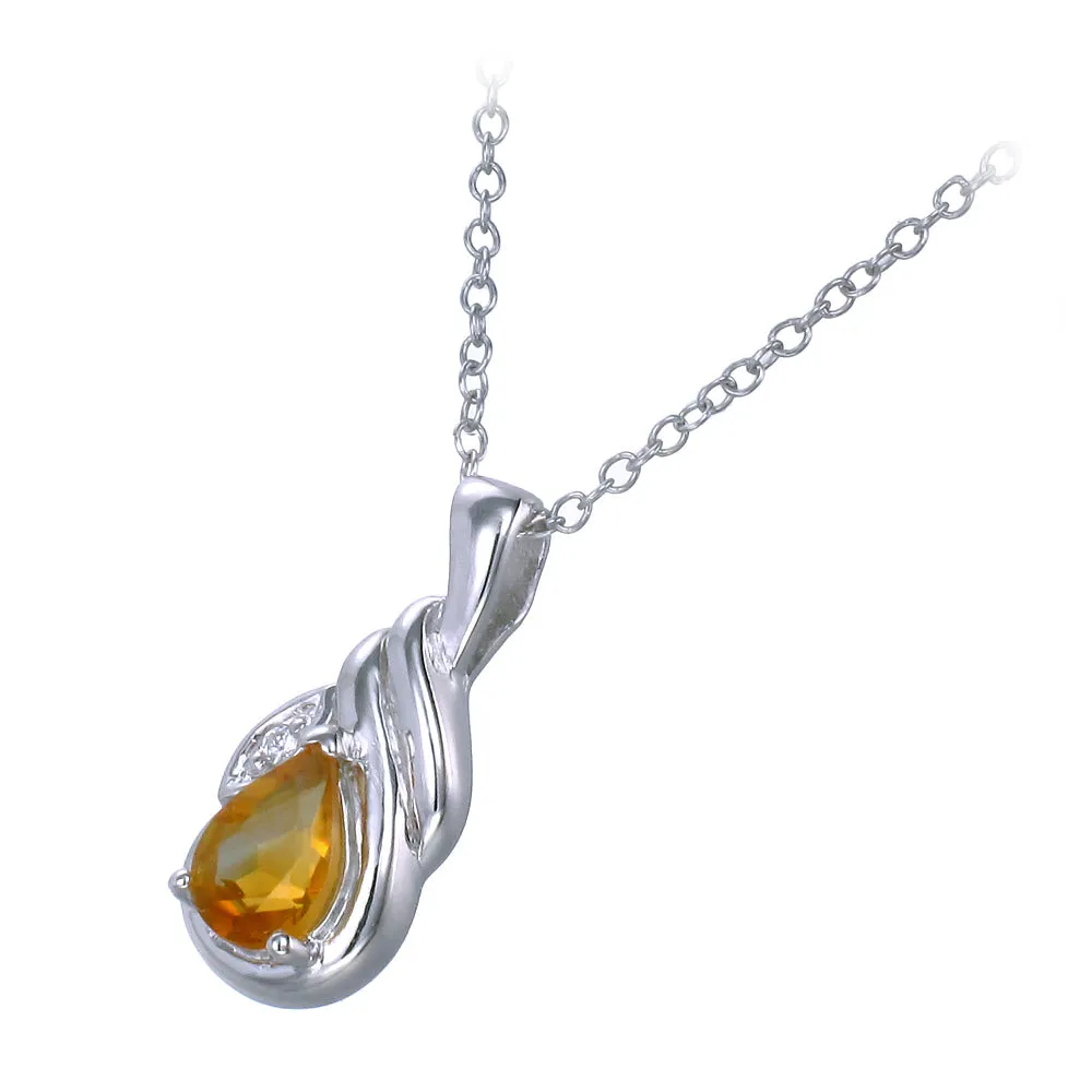 0.45 cttw Citrine Pendant Necklace .925 Sterling Silver With Rhodium 7x5 MM Pear