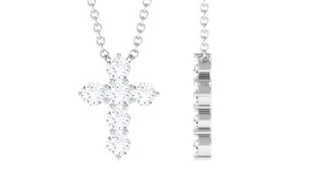 0.5 CT Certified Zircon Cross Pendant Necklace in Prong Setting