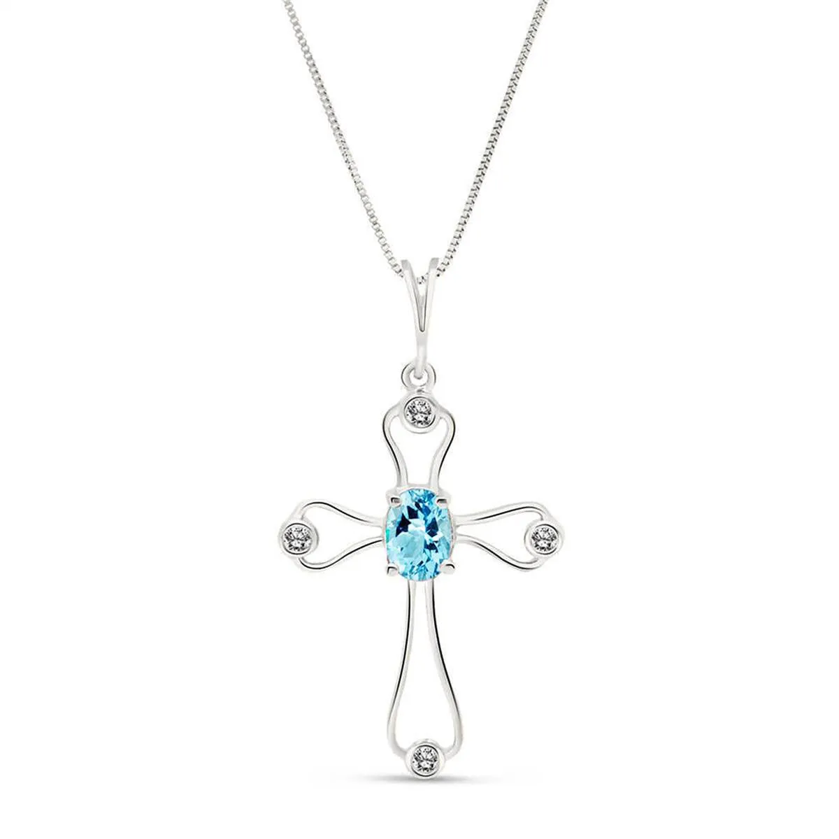 0.57 Carat 14K Solid White Gold Love Is Never Arrogant Blue Topaz Necklace