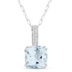 0.65Ct Blue Topaz 16"pendant Necklace In 14K White Gold