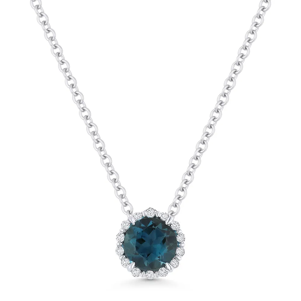 0.66ct London Blue Topaz 16"Pendant Necklace in 14K White Gold