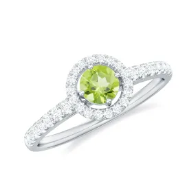 0.75 CT Peridot and Diamond Halo Engagement Ring