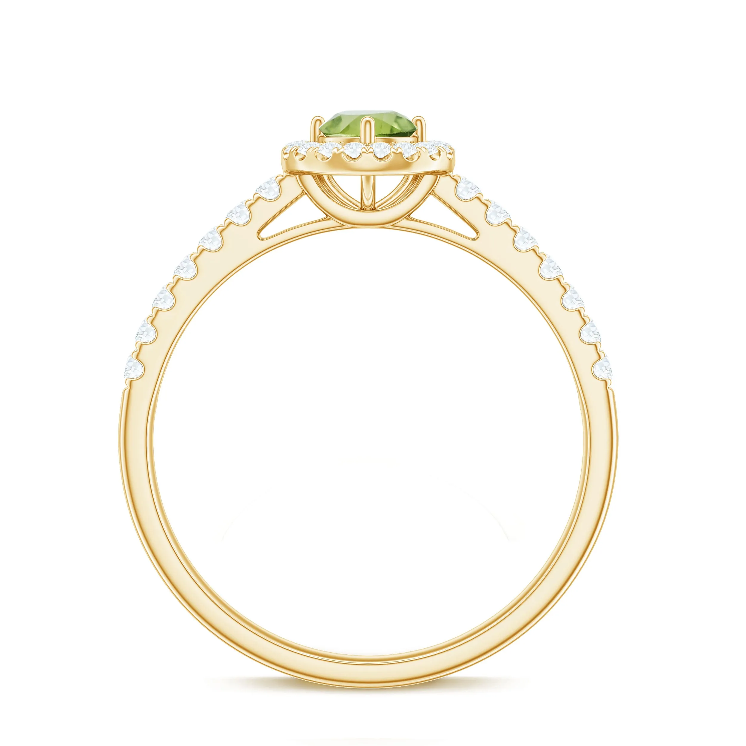 0.75 CT Peridot and Diamond Halo Engagement Ring