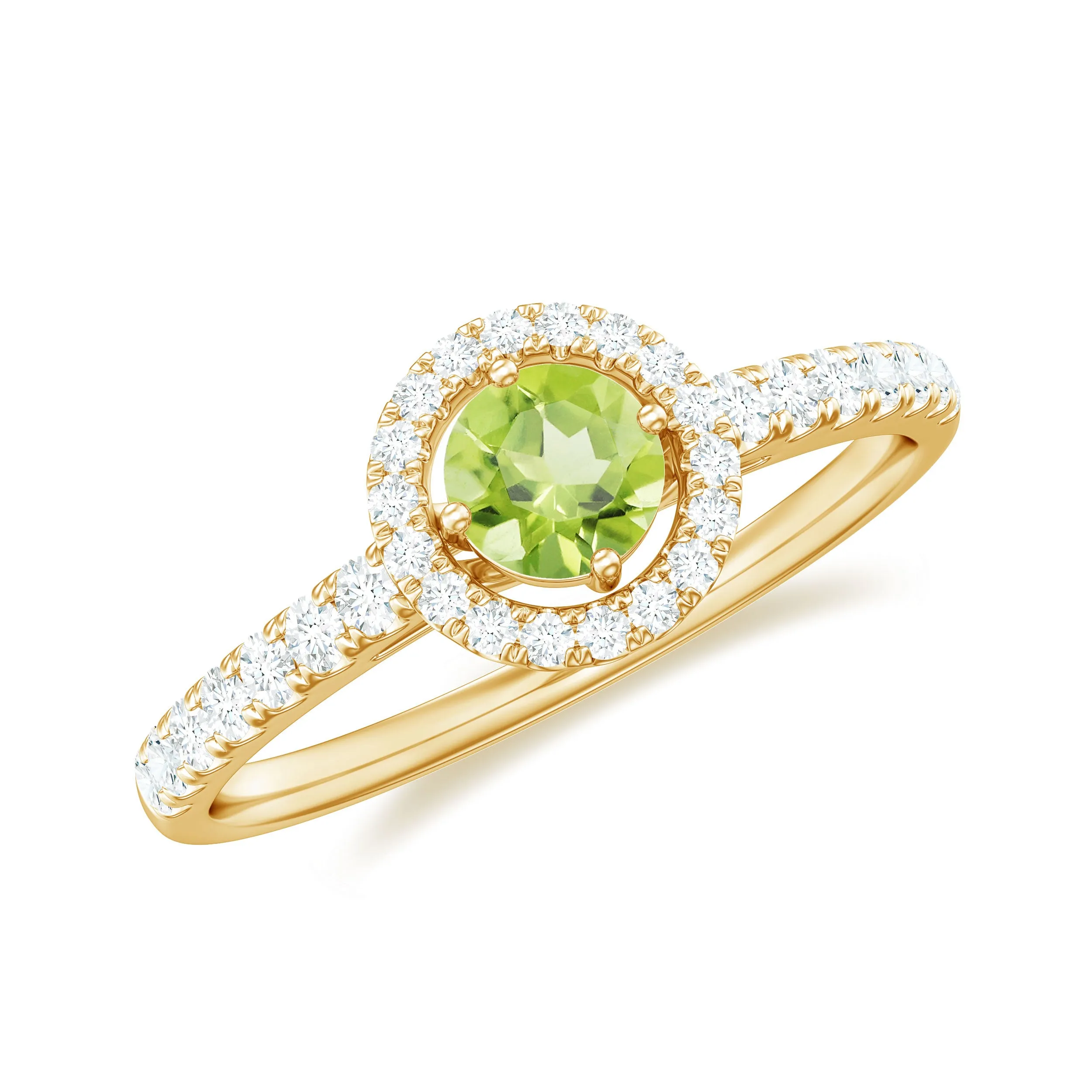 0.75 CT Peridot and Diamond Halo Engagement Ring