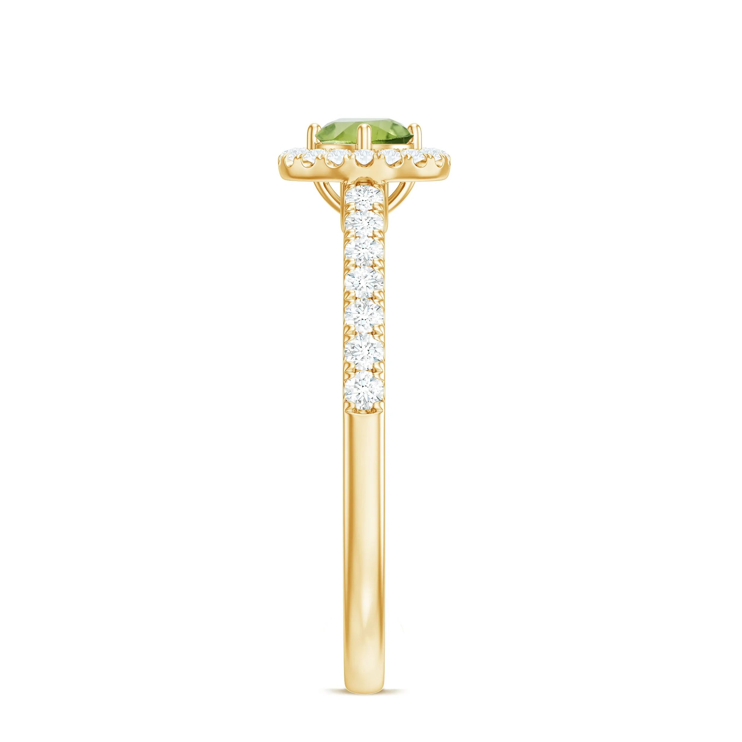 0.75 CT Peridot and Diamond Halo Engagement Ring