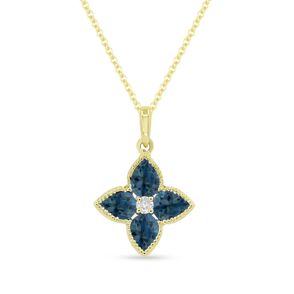 0.78Ct London Blue Topaz 16"pendant Necklace In 14K Yellow Gold