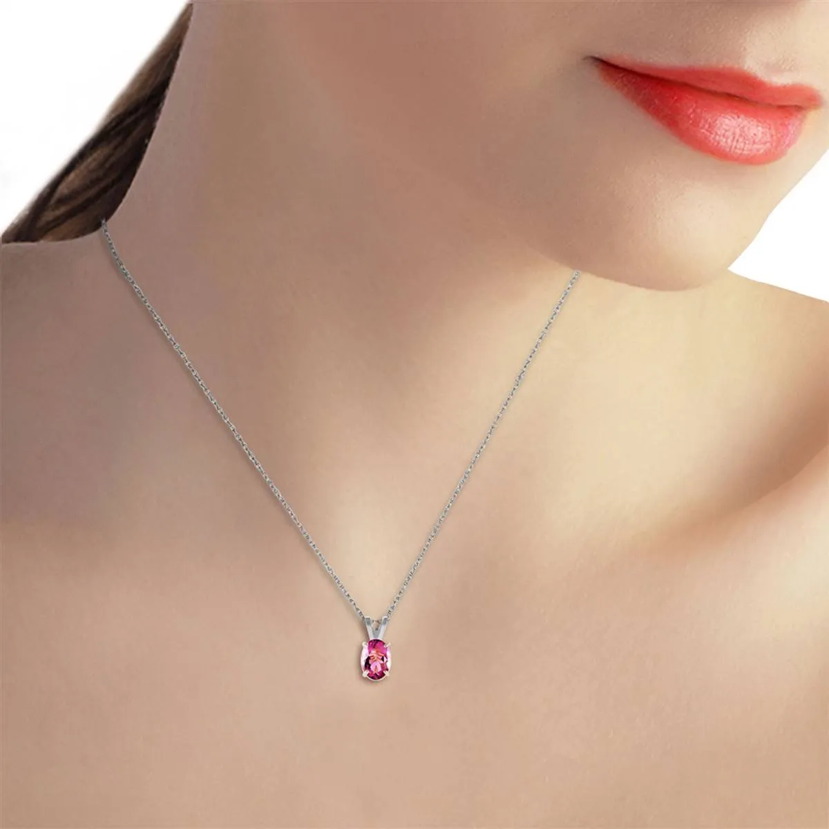 0.85 Carat 14K Solid White Gold w/ out A Sign Pink Topaz Necklace