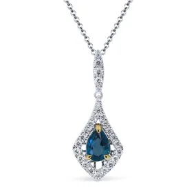 0.85Ct London Blue Topaz 16"pendant Necklace In 14K White And Yellow Gold