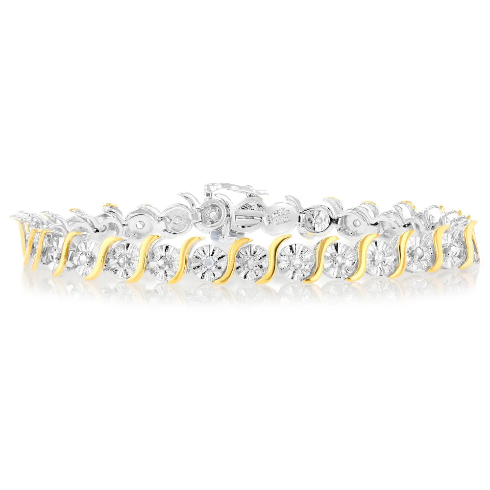 1 Carat Diamond Bracelet in Two Toned Sterling Silver