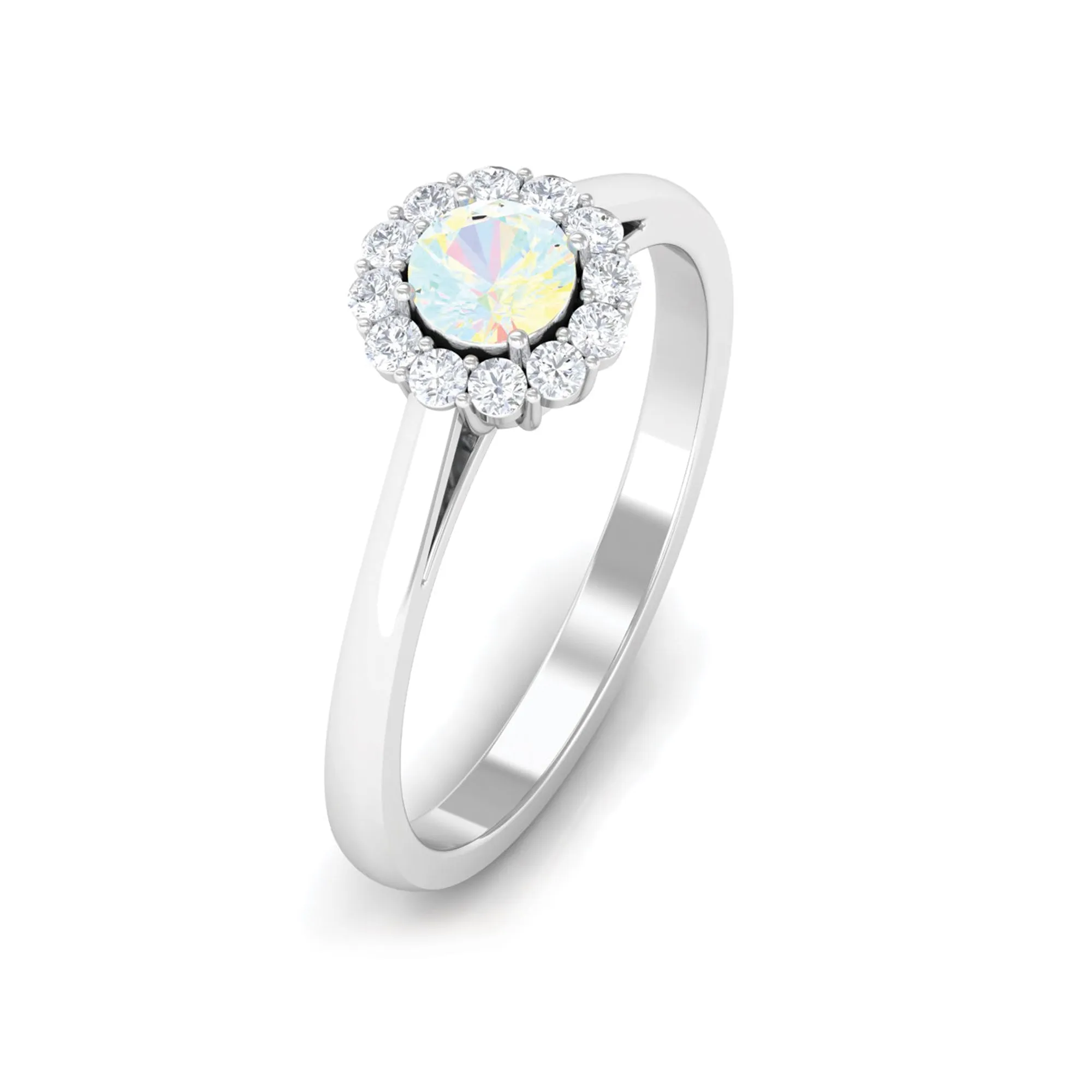 1 CT Ethiopian Opal and Diamond Floating Halo Engagement Ring