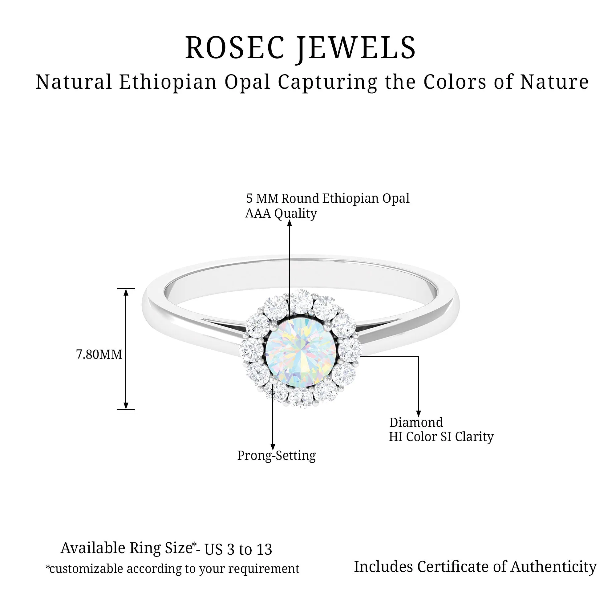 1 CT Ethiopian Opal and Diamond Floating Halo Engagement Ring