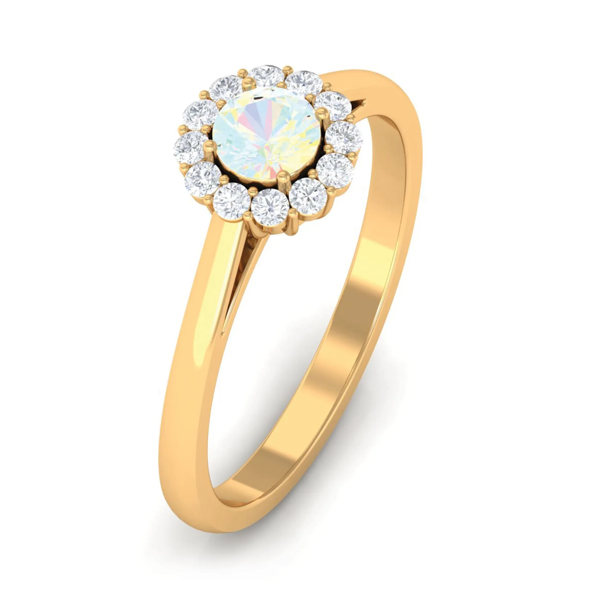 1 CT Ethiopian Opal and Diamond Floating Halo Engagement Ring