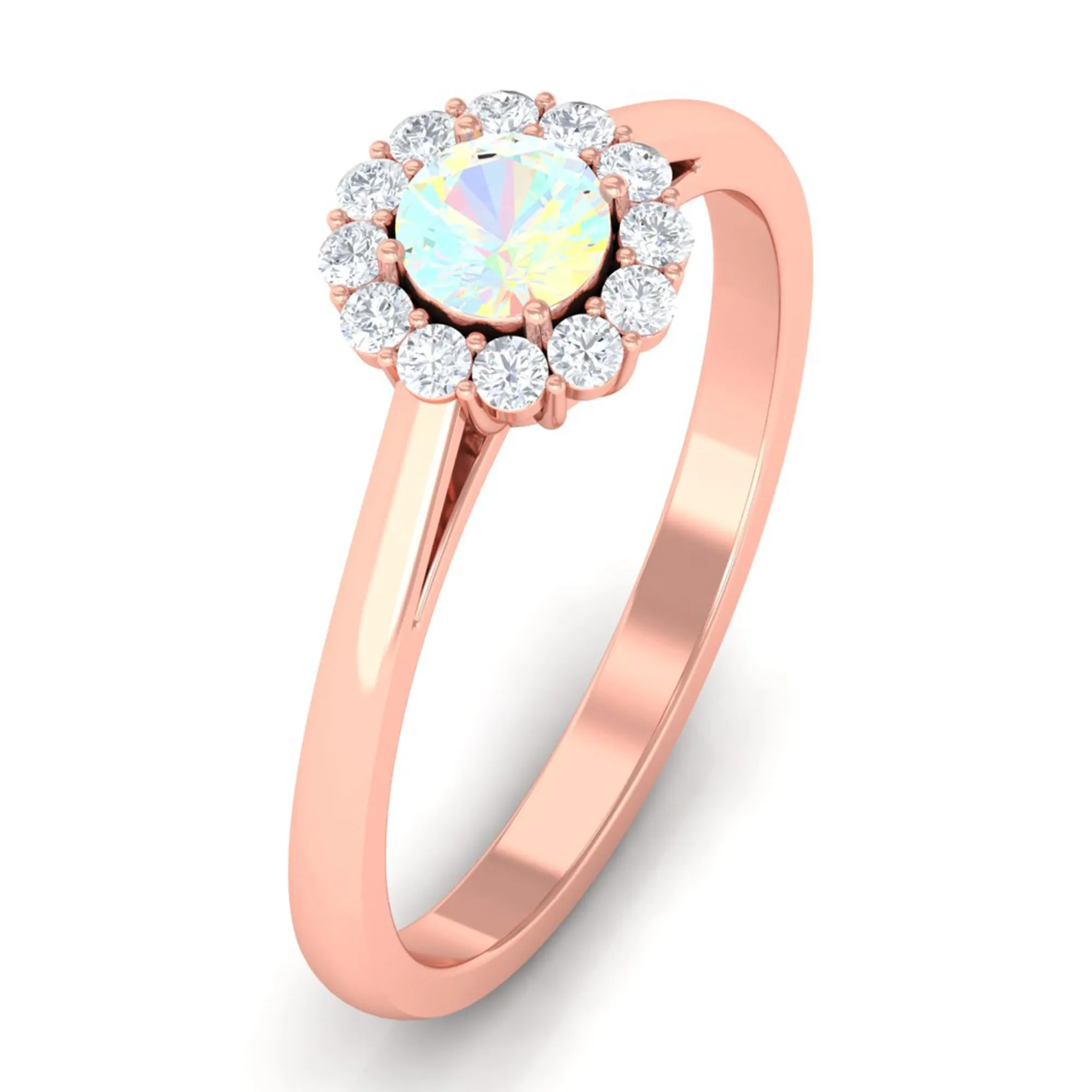 1 CT Ethiopian Opal and Diamond Floating Halo Engagement Ring