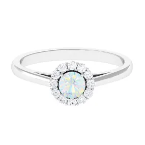 1 CT Ethiopian Opal and Diamond Floating Halo Engagement Ring