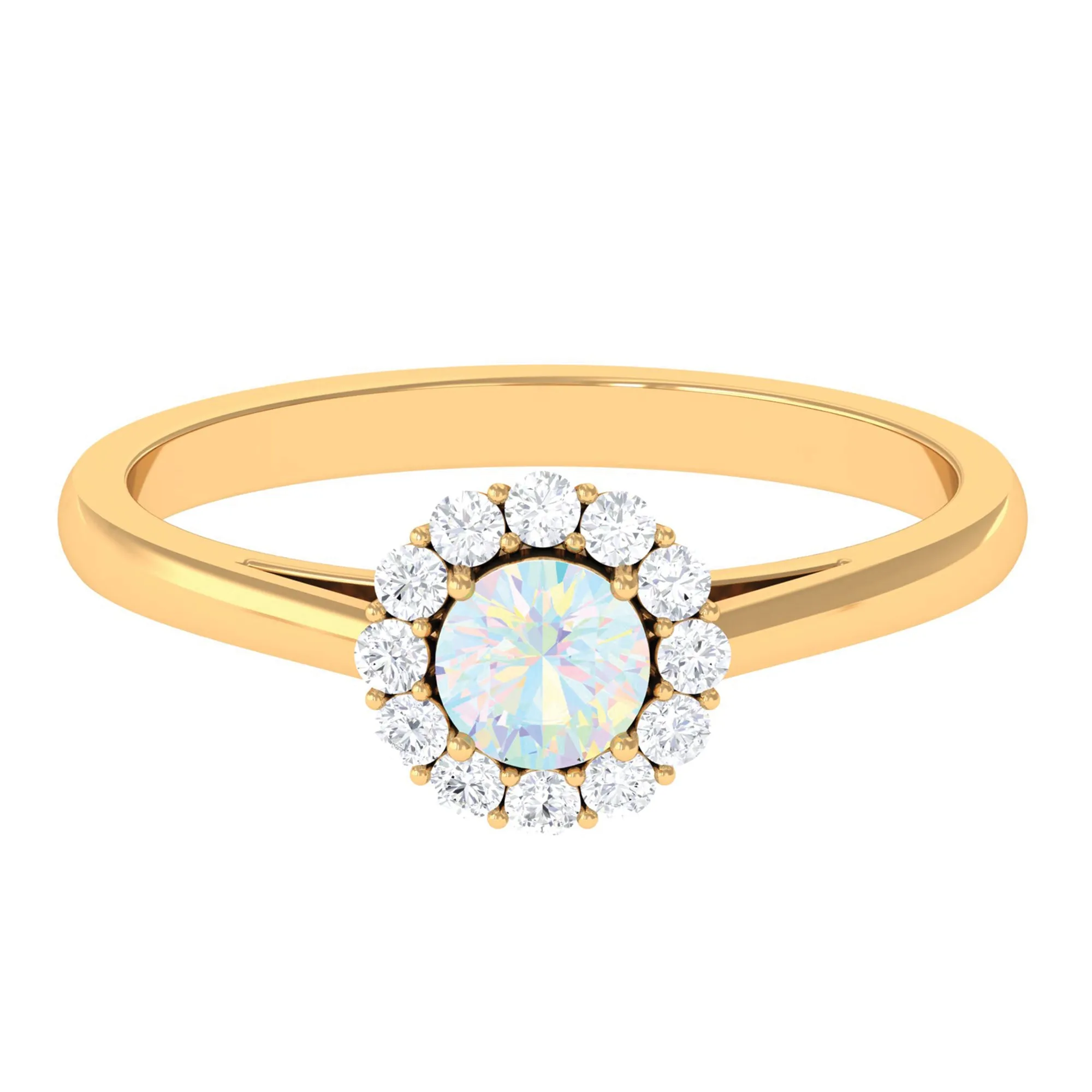 1 CT Ethiopian Opal and Diamond Floating Halo Engagement Ring