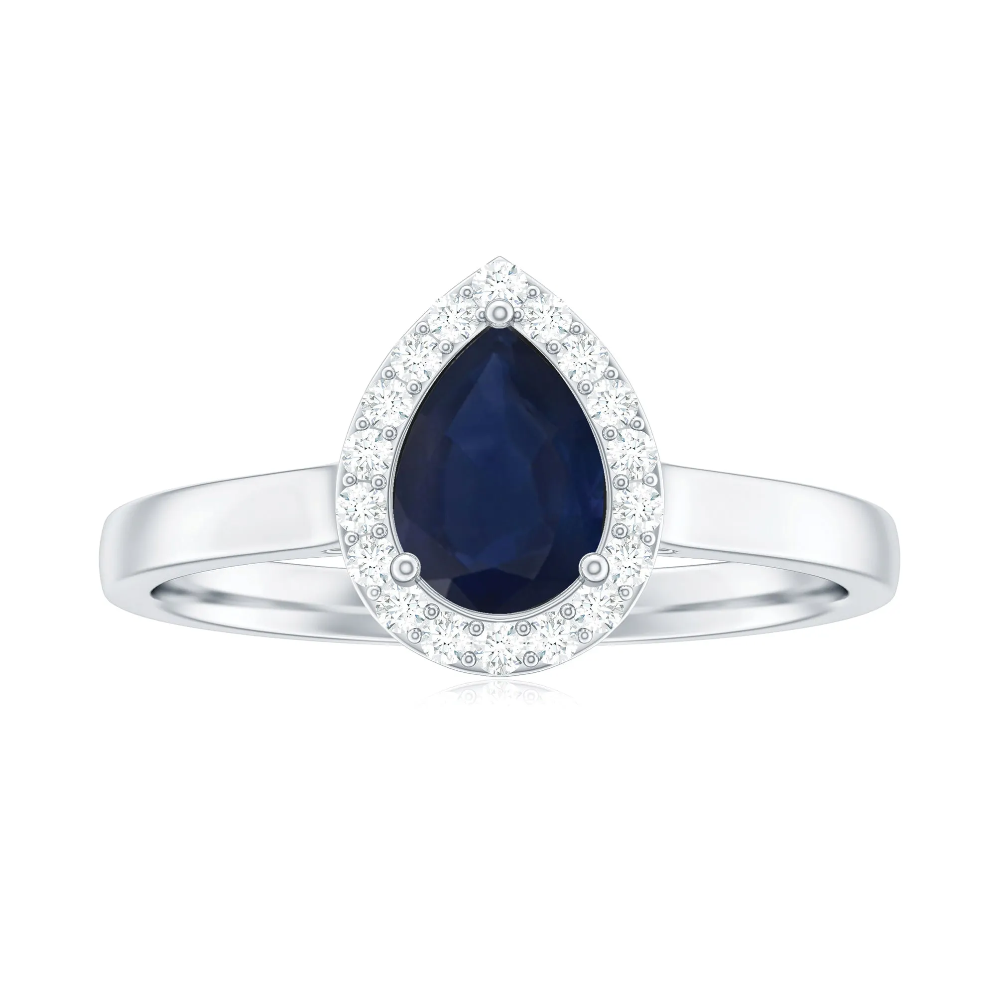 1 CT Pear Shaped Blue Sapphire and Diamond Halo Engagement Ring