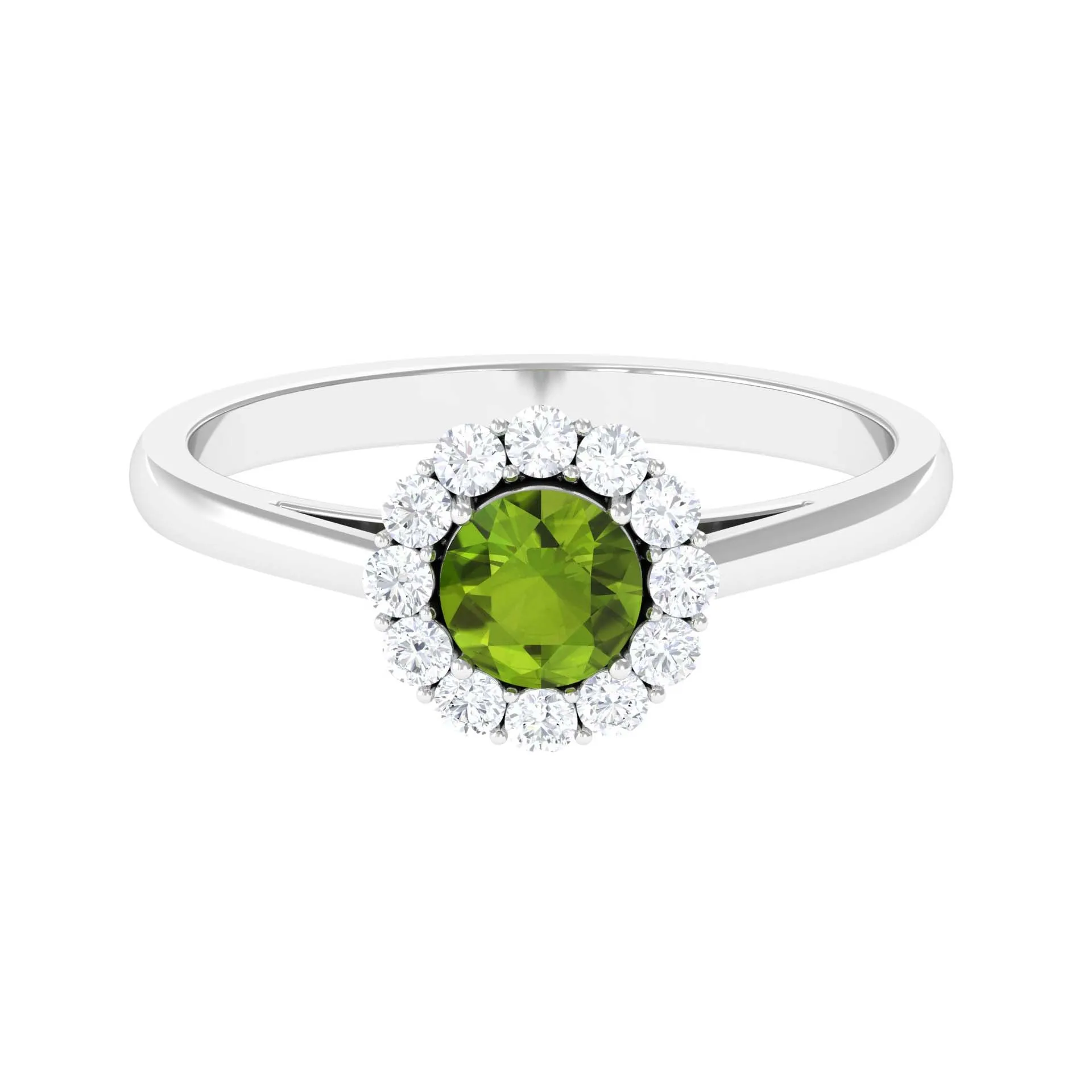 1 CT Peridot and Diamond Floating Halo Engagement Ring