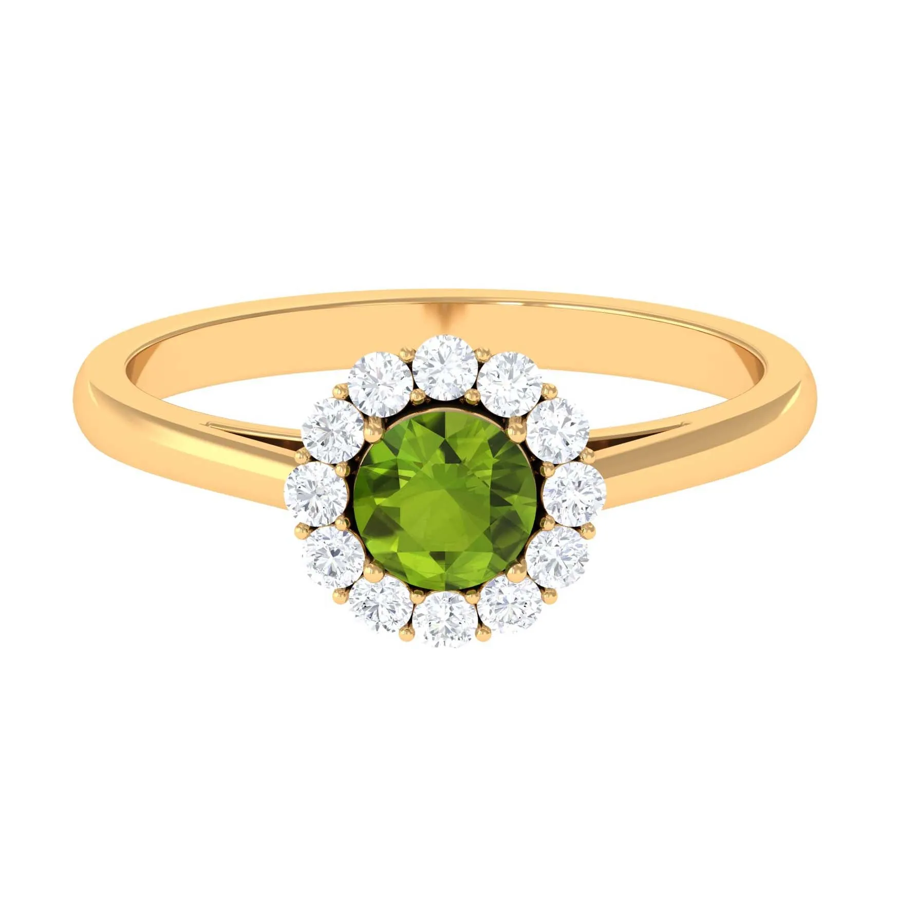 1 CT Peridot and Diamond Floating Halo Engagement Ring