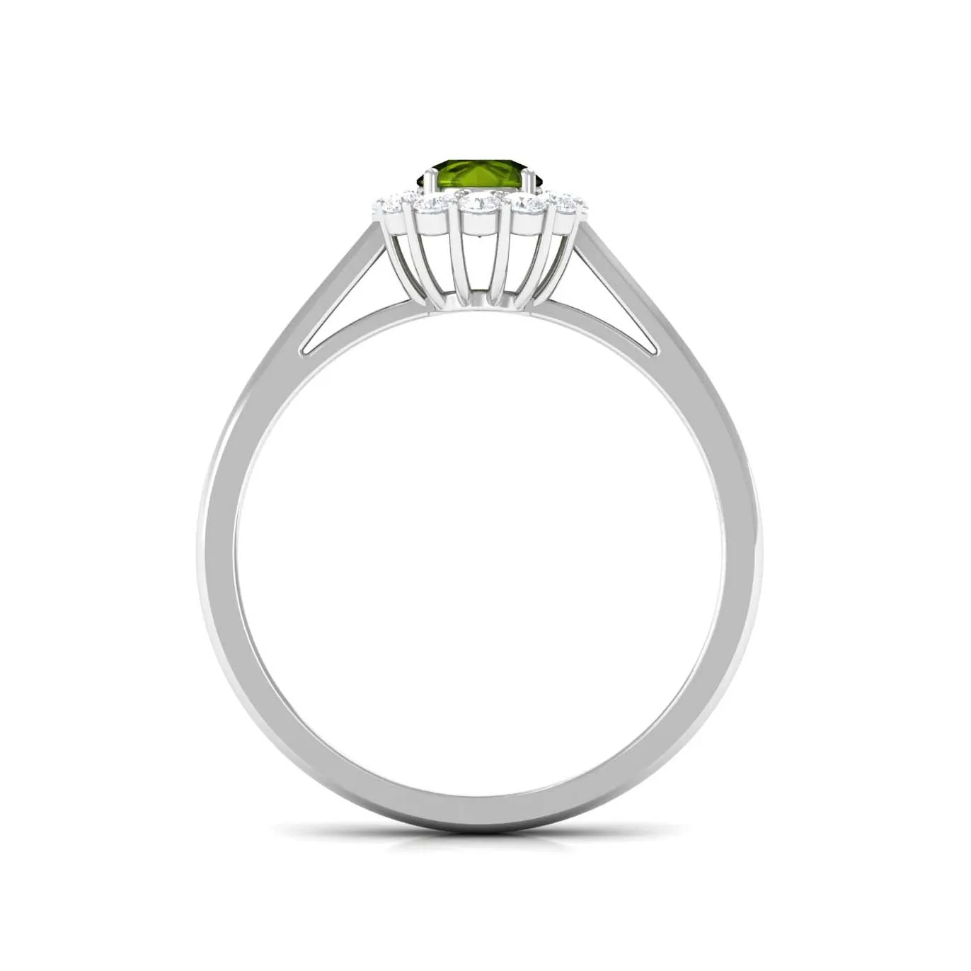 1 CT Peridot and Diamond Floating Halo Engagement Ring