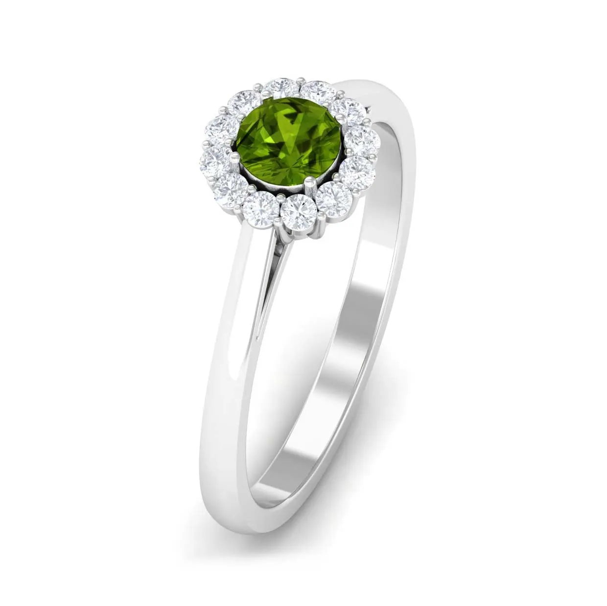 1 CT Peridot and Diamond Floating Halo Engagement Ring