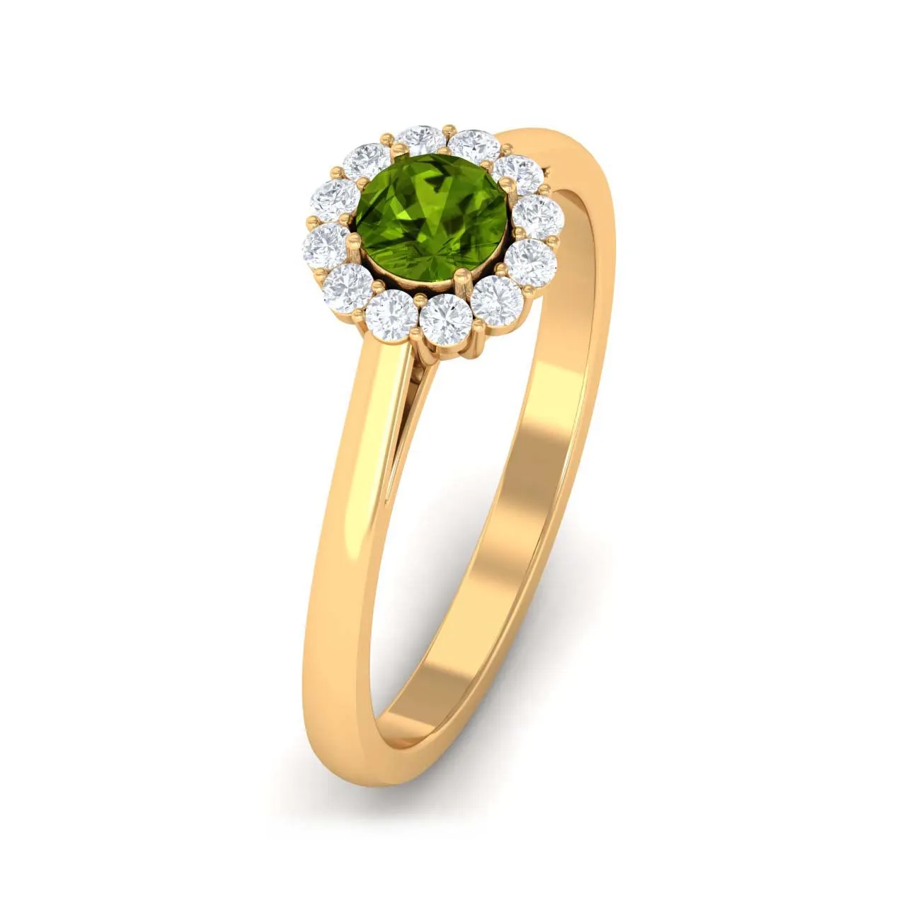 1 CT Peridot and Diamond Floating Halo Engagement Ring