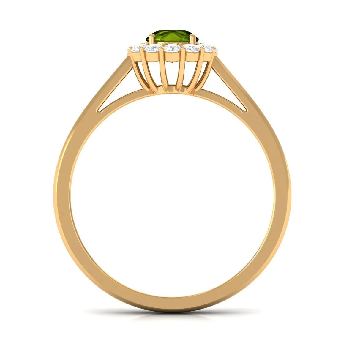 1 CT Peridot and Diamond Floating Halo Engagement Ring