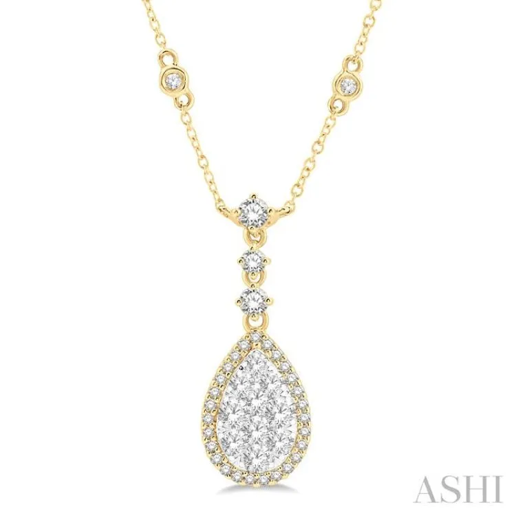 1 Ctw Pear Shape Round Cut Diamond Lovebright Necklace in 14K Yellow and White Gold