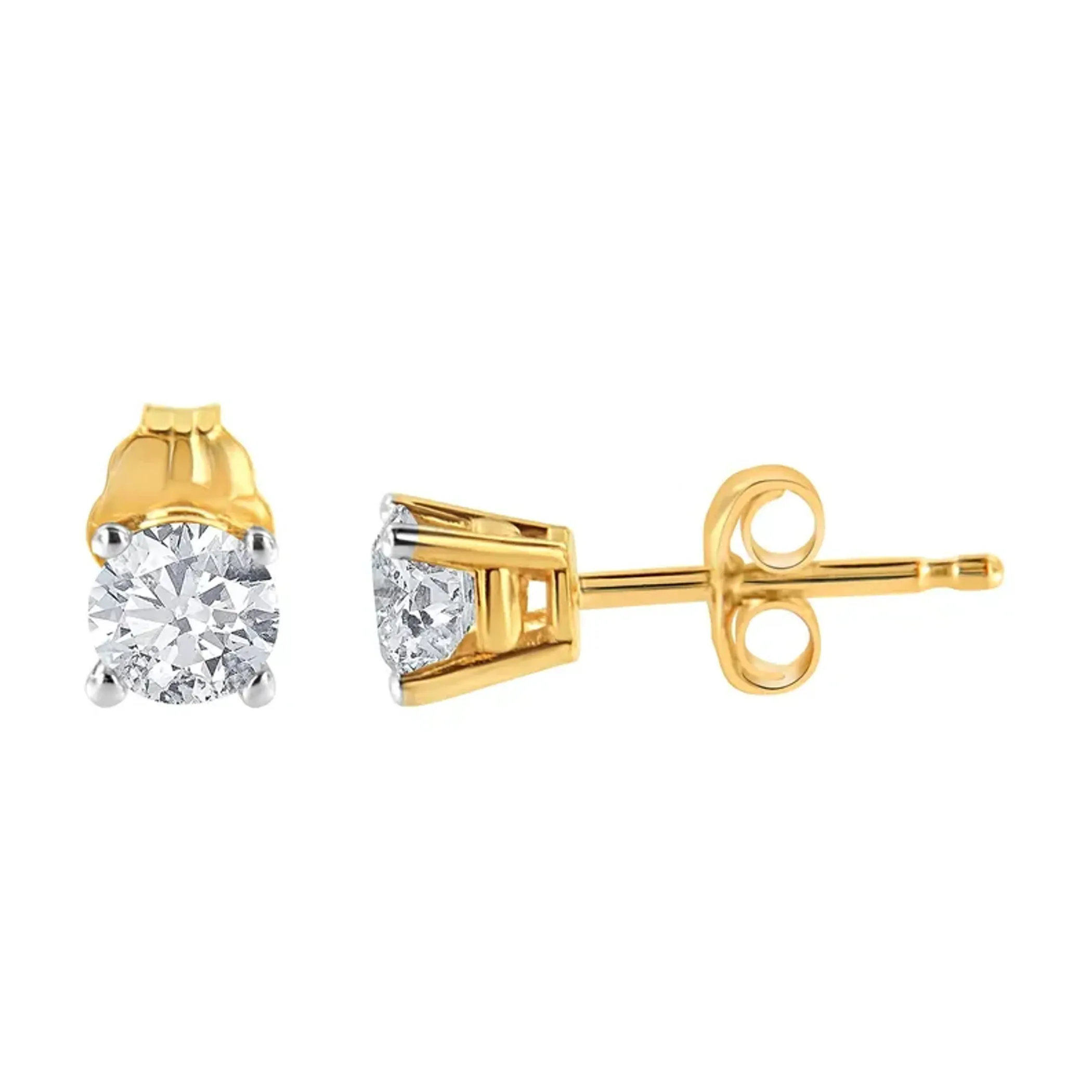 10K Yellow Gold over .925 Sterling Silver 1/5 Cttw Round Brilliant-Cut Diamond Classic 4-Prong Stud Earrings (K-L Color, I2-I3 Clarity)