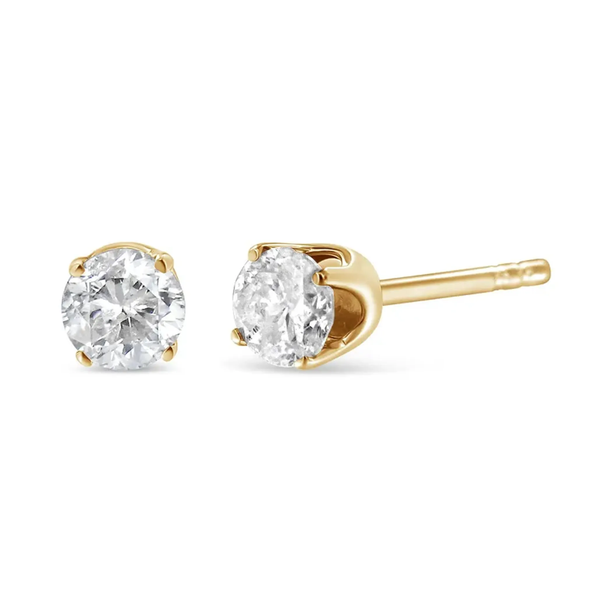 10K Yellow Gold over .925 Sterling Silver 1/5 Cttw Round Brilliant-Cut Diamond Classic 4-Prong Stud Earrings (K-L Color, I2-I3 Clarity)