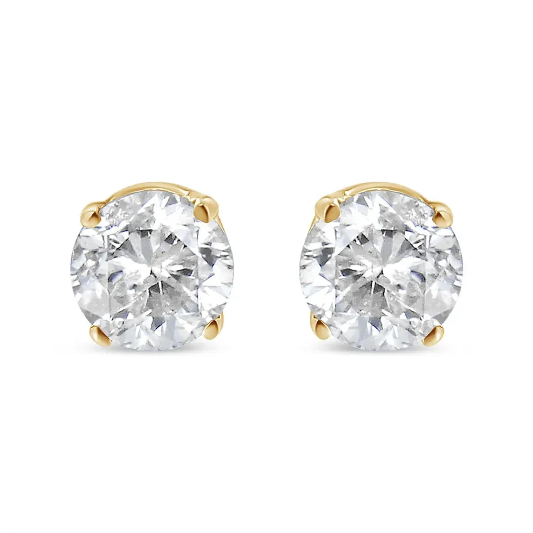 10K Yellow Gold over .925 Sterling Silver 1/5 Cttw Round Brilliant-Cut Diamond Classic 4-Prong Stud Earrings (K-L Color, I2-I3 Clarity)