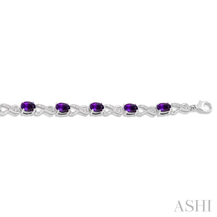 1/10 ctw Round Cut Diamond & 7x5MM Oval Cut Amethyst Semi Precious Infinity Bracelet in Silver