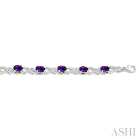 1/10 Ctw Round Cut Diamond & 7x5MM Oval Cut Amethyst Semi Precious Infinity Bracelet in Sterling Silver