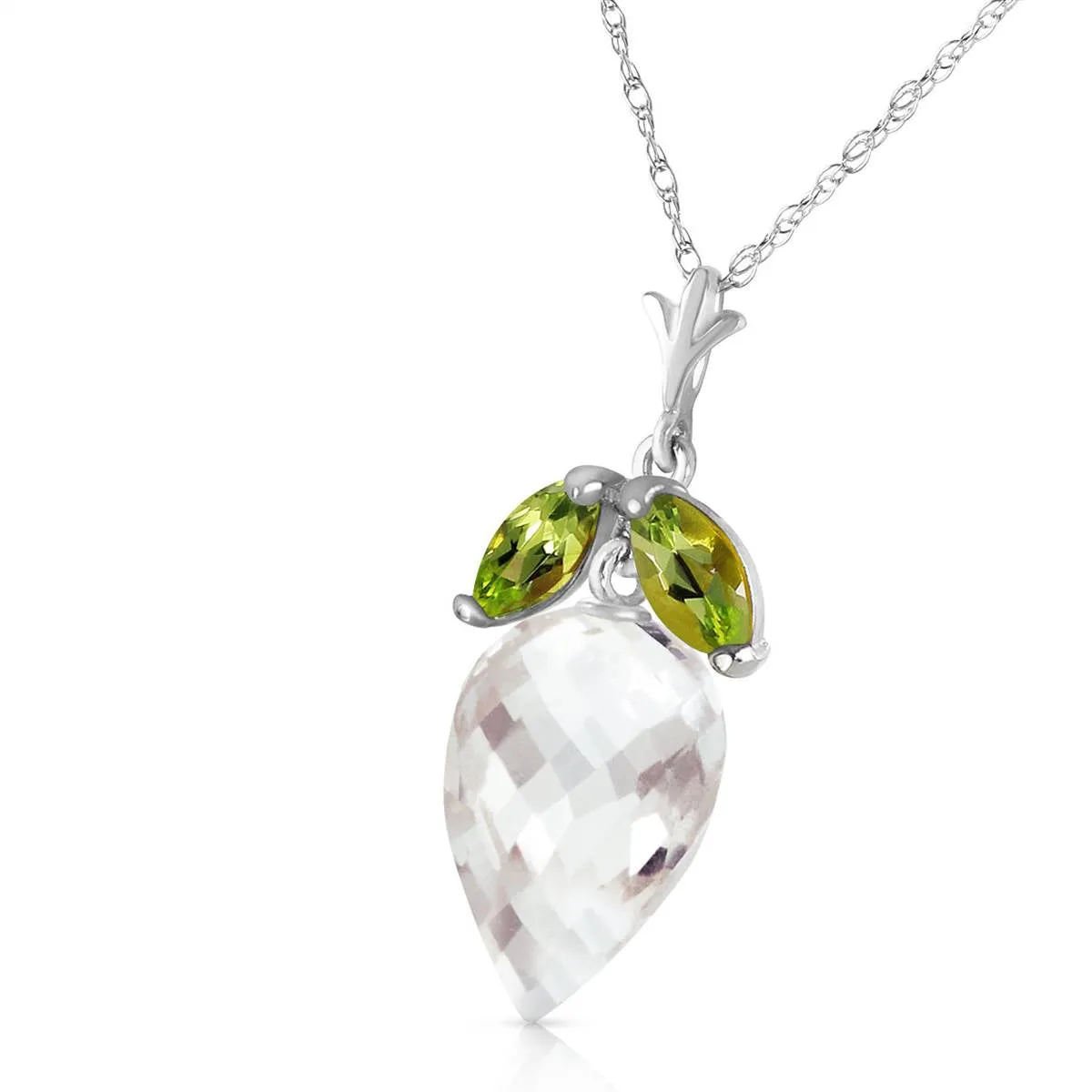 12.75 Carat 14K Solid White Gold Necklace Peridot Briolette White Topaz