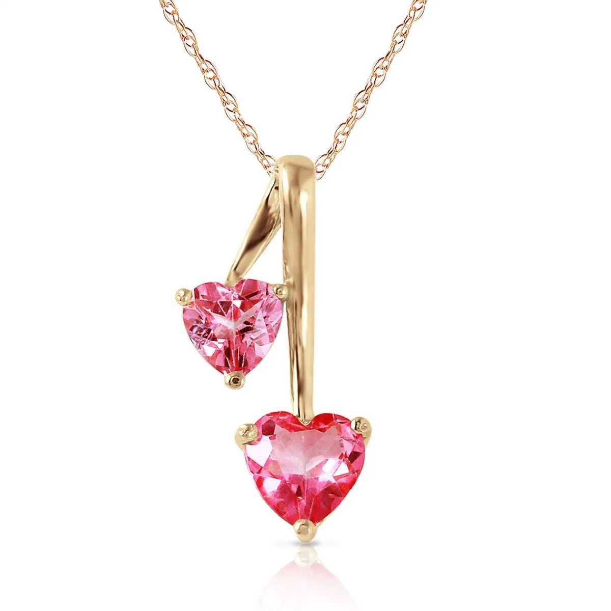 1.4 Carat 14K Solid Yellow Gold Hearts Necklace Natural Pink Topaz