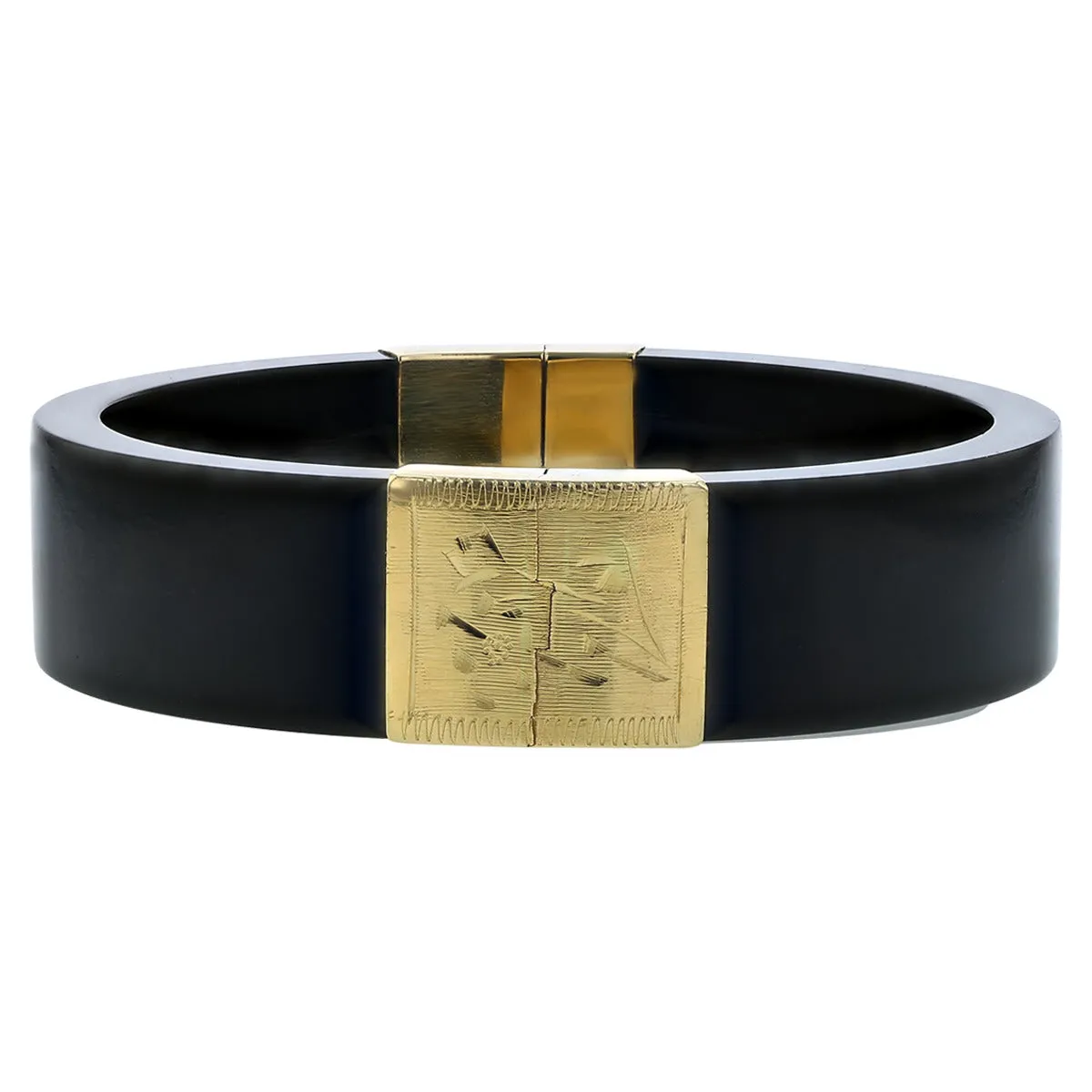 14K Gold Black Onyx Hinged Bangle Bracelet