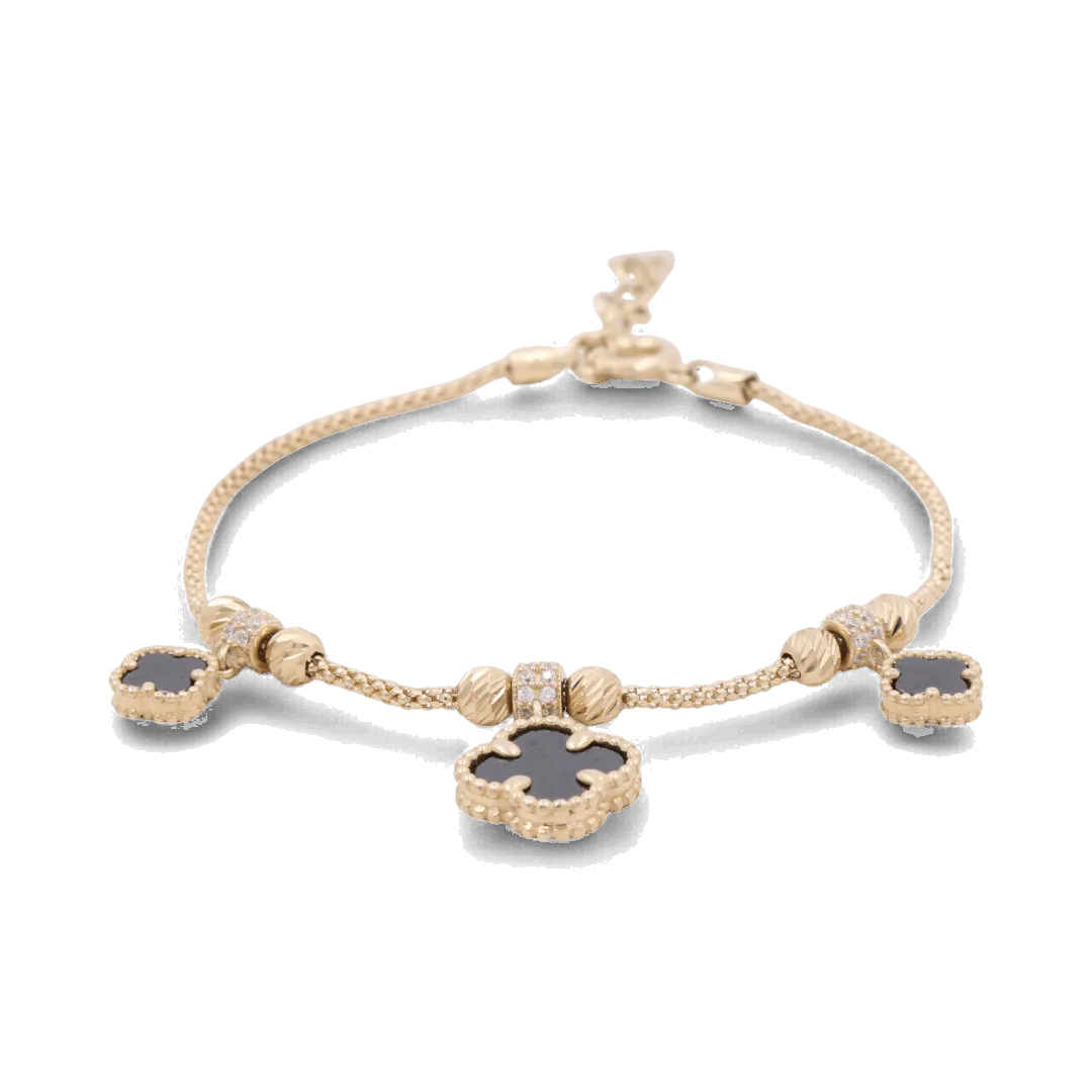 14K Gold Fashion Women's Fashion Onyx Flowers Bracelet