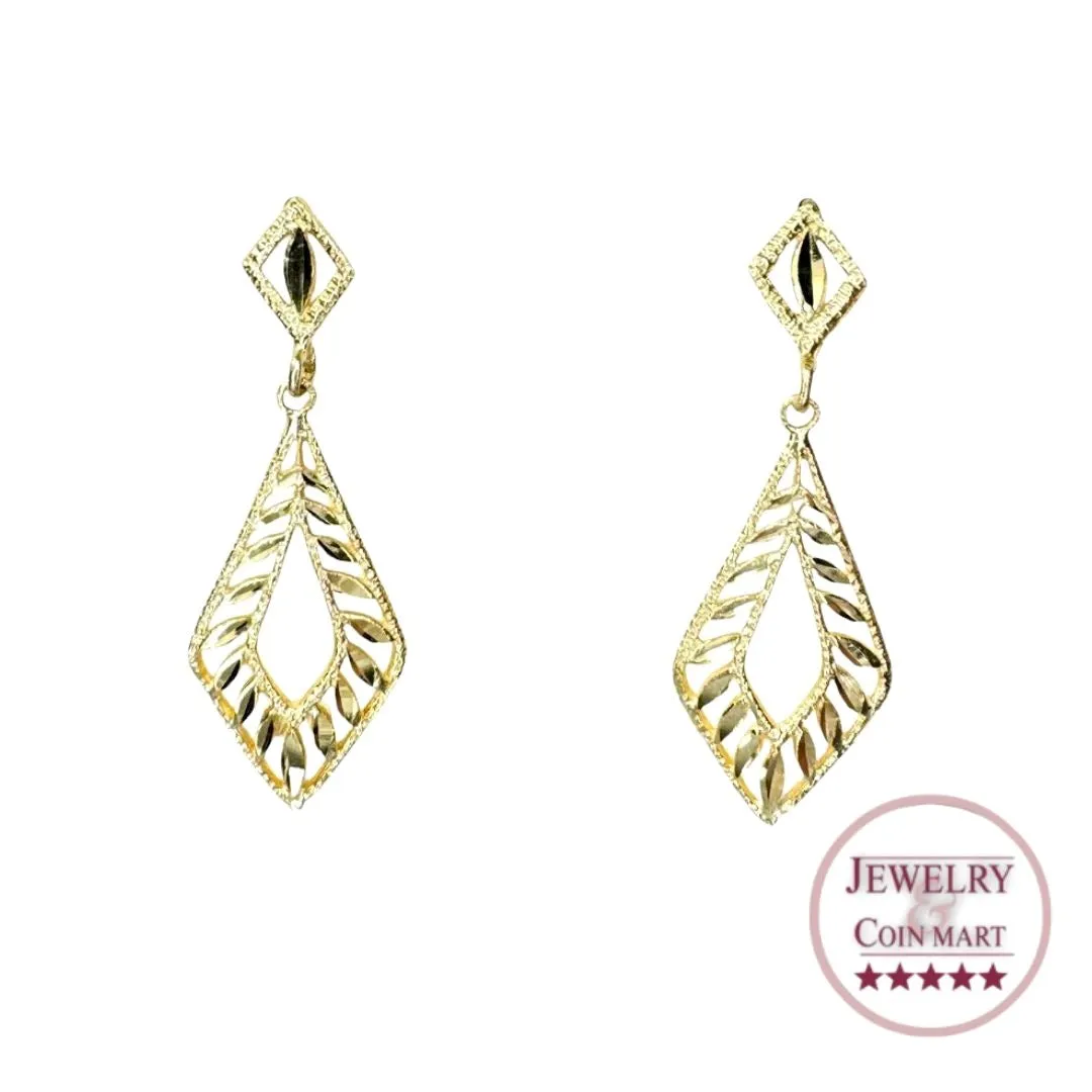 14K Gold Filigree Diamond Cut Dangle Drop Earrings