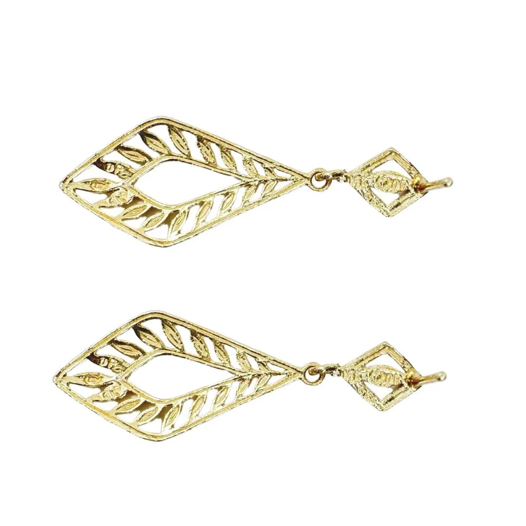 14K Gold Filigree Diamond Cut Dangle Drop Earrings