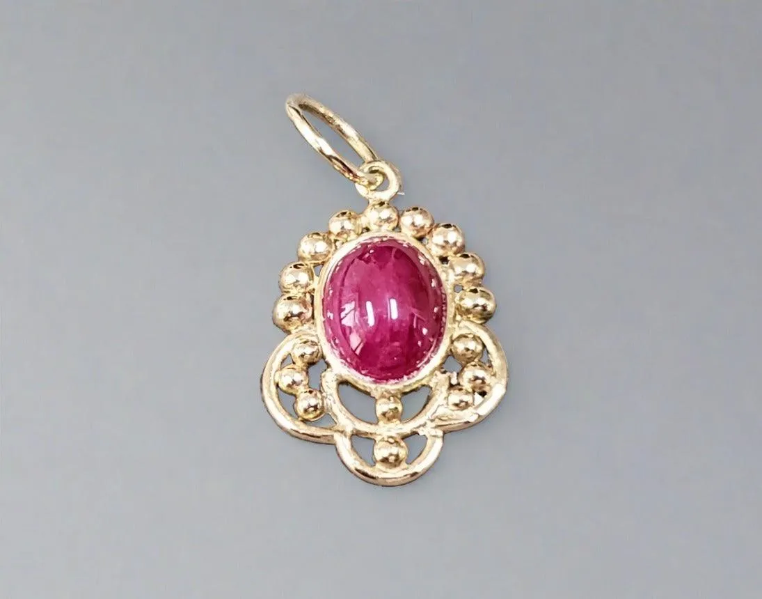 14k Gold Oval Cabochon Ruby Pendant