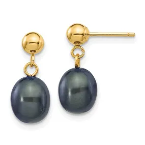 14K Rice Freshwater Cultured Black Pearl Dangle Post Earrings