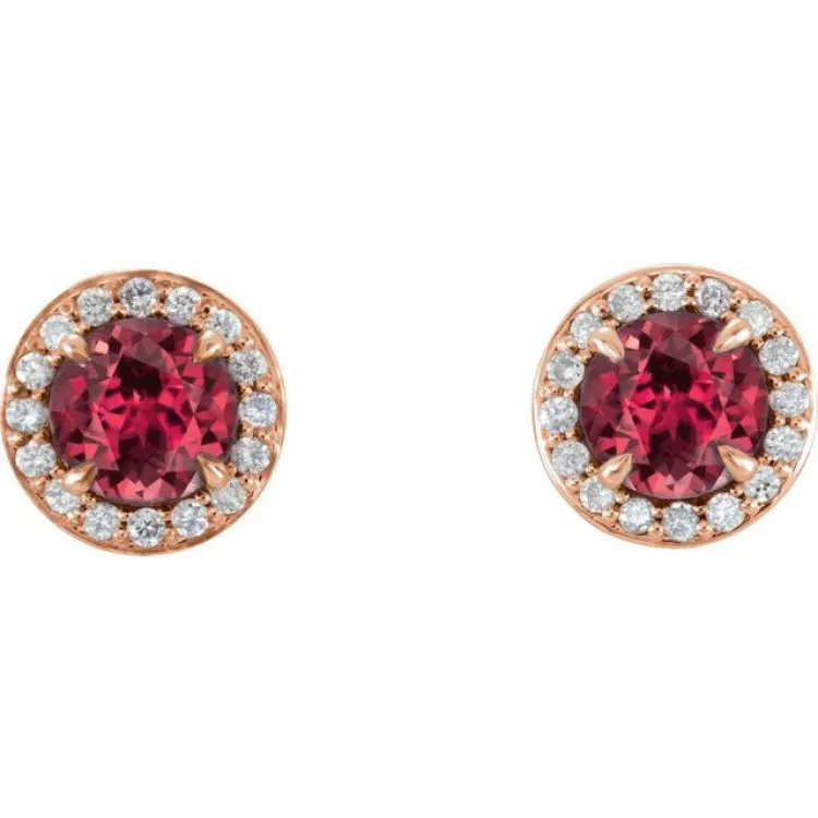 14K Rose 5 mm Lab-Grown Ruby & 1/8 CTW Natural Diamond Earrings