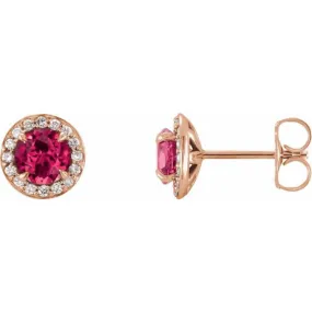 14K Rose 5 mm Lab-Grown Ruby & 1/8 CTW Natural Diamond Earrings