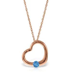 14K Solid Rose Gold Heart Necklace w/ Natural Blue Topaz