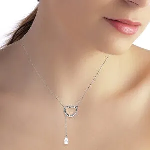 14K Solid White Gold Heart Necklace w/ Drop Briolette Natural White Topaz