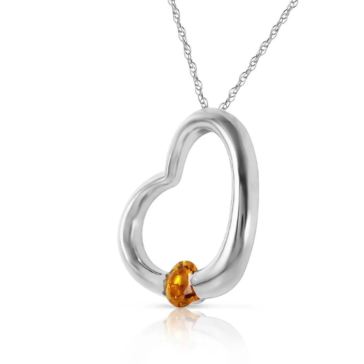 14K Solid White Gold Heart Necklace w/ Natural Citrine