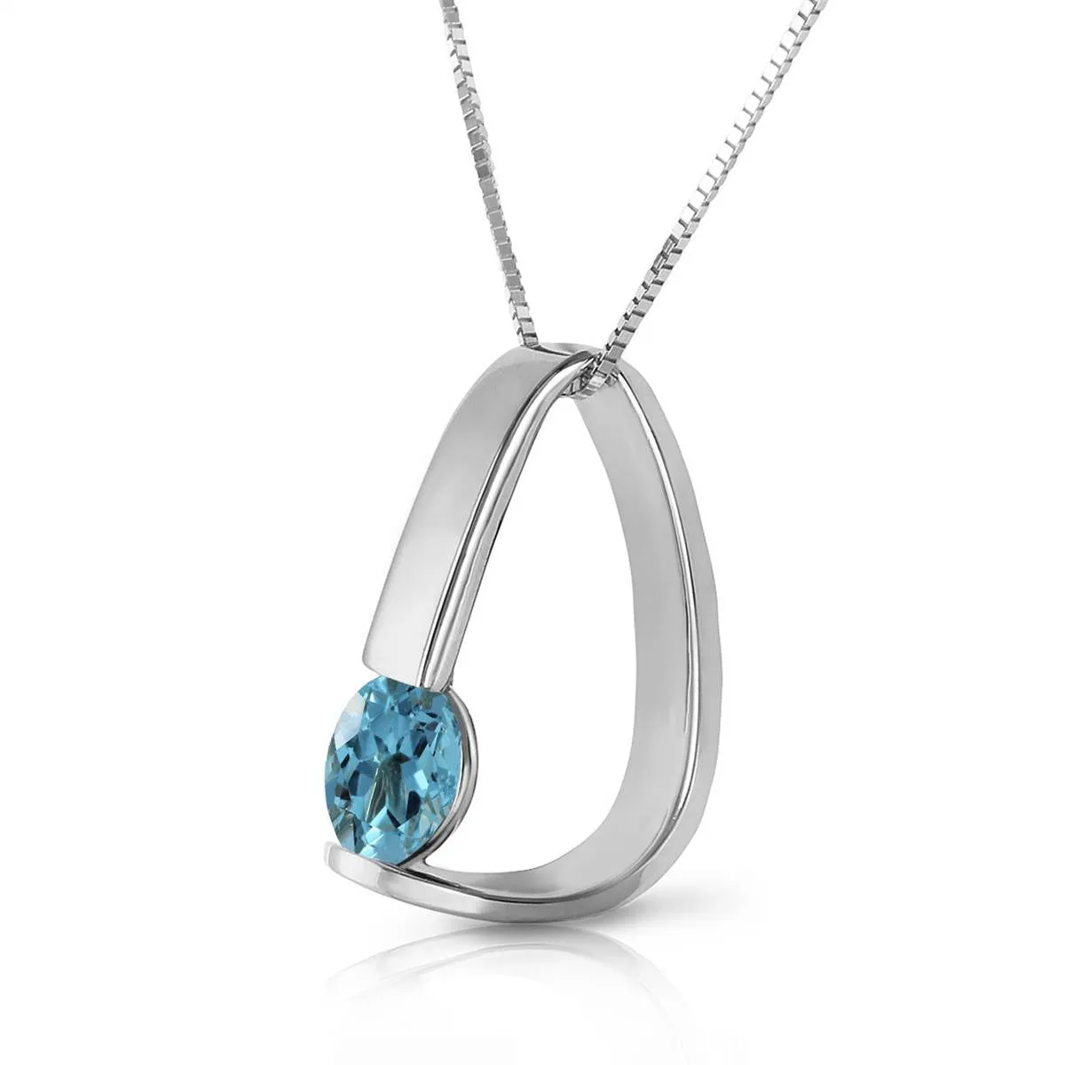 14K Solid White Gold Modern Necklace w/ Natural Blue Topaz