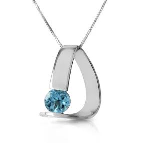 14K Solid White Gold Modern Necklace w/ Natural Blue Topaz