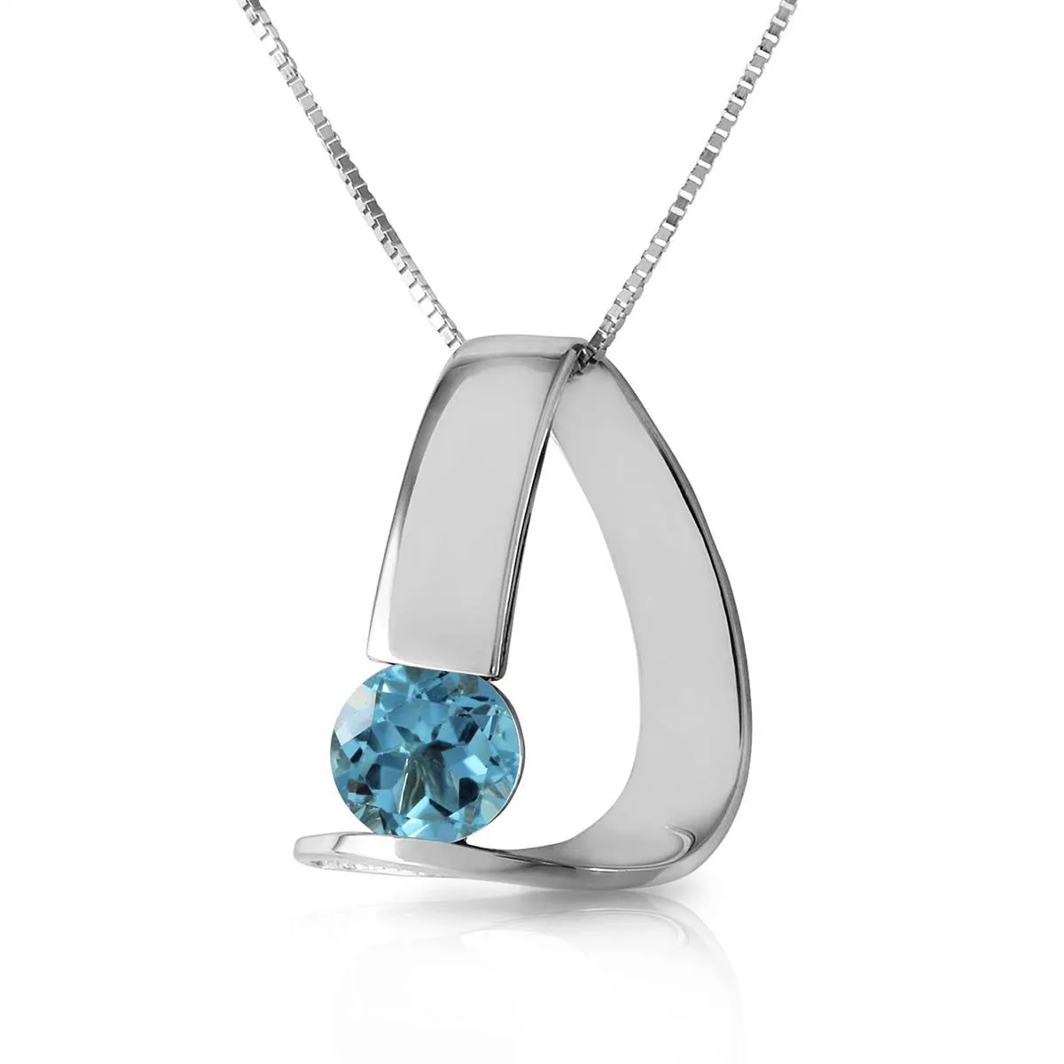 14K Solid White Gold Modern Necklace w/ Natural Blue Topaz