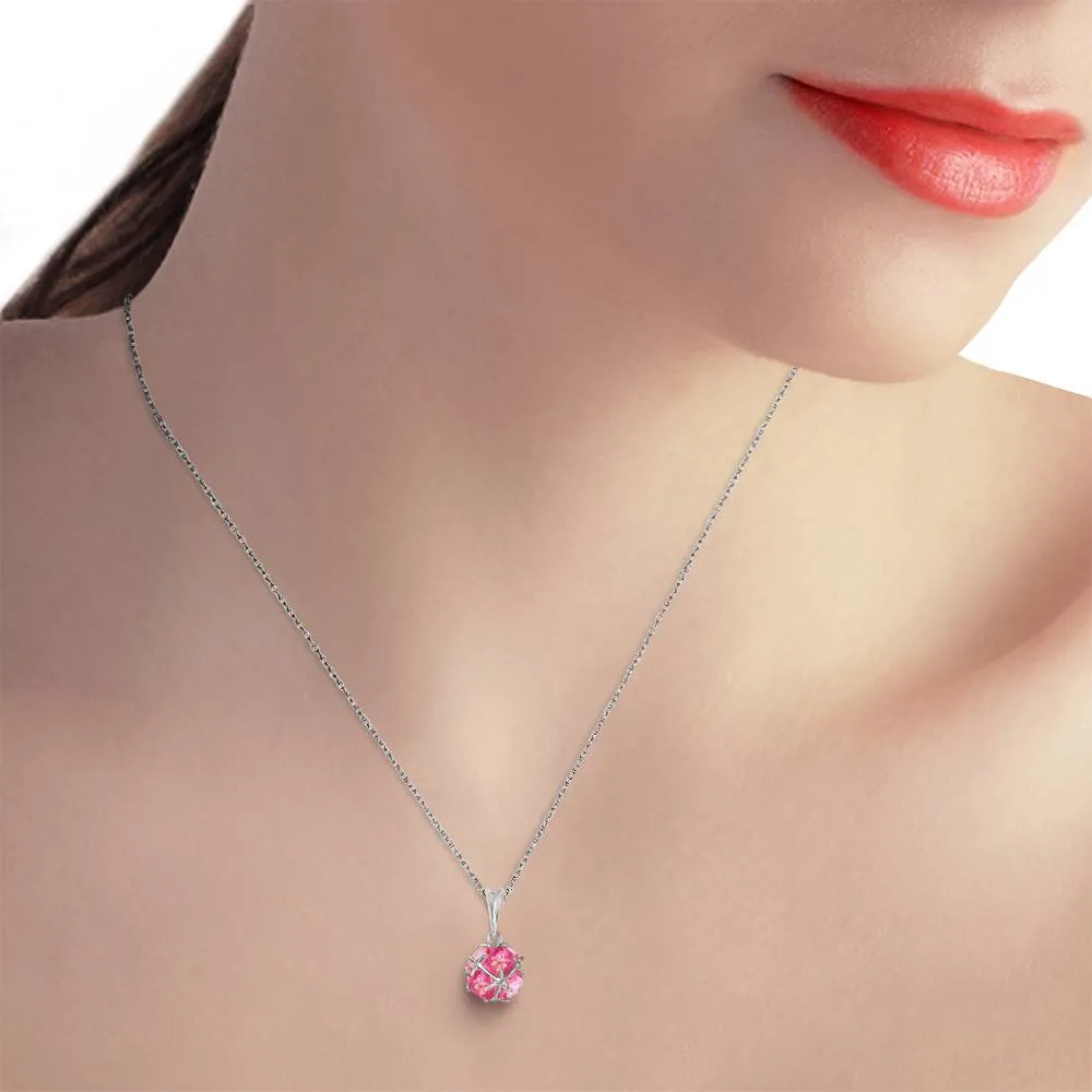 14K Solid White Gold Necklace w/ Natural Pink Topaz